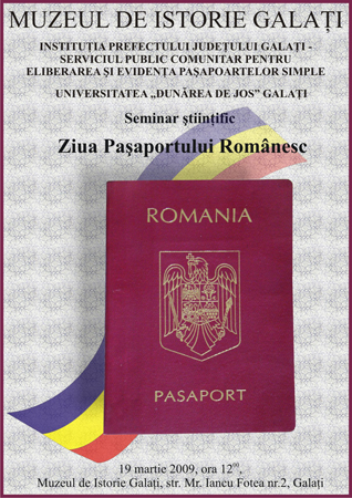 Afisul seminarului stiintific Ziua pasaportului romanesc